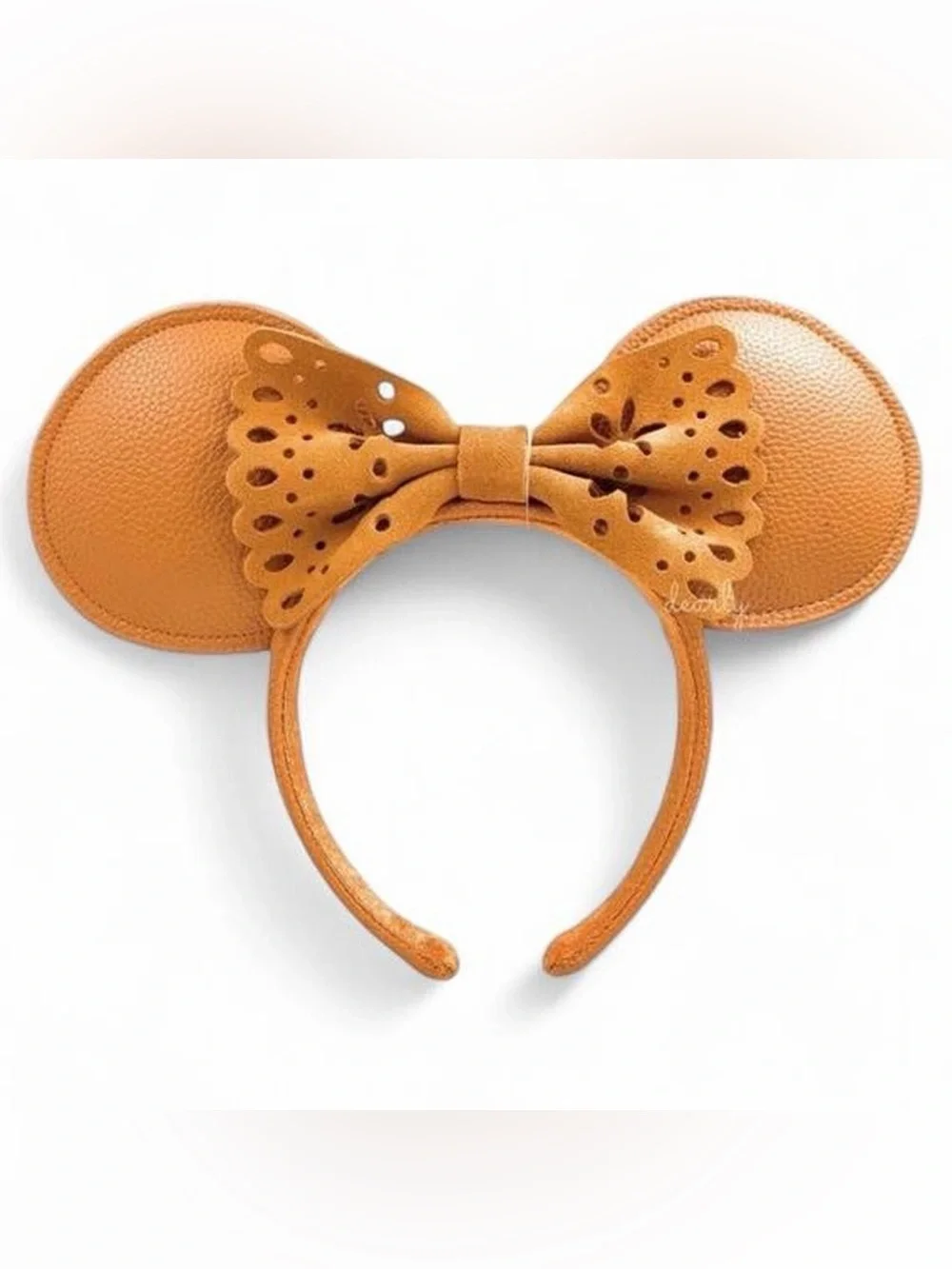 Leather-look Mouse Ear Headband with Bow - Tan